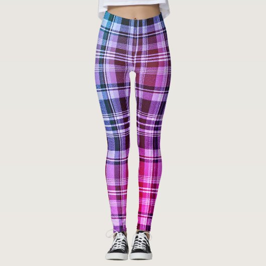 Electric Blue Pink Plaid Gradient Design Leggings (Voorkant)