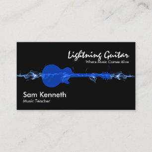 Electric Blue Wave Lightning Guitar Music Teacher Visitekaartje