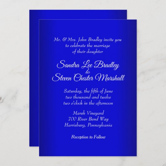 Electric Blue Wedding Invitation 5" x 7" Kaart (Voorkant / Achterkant)