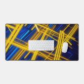 Electric Blue Yellow Glowing Futuristic Line Art Bureaumat (Keyboard & Muis)