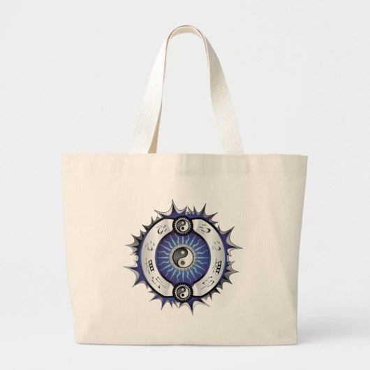 Electric Blue Yin Yang Grote Tote Bag (Voorkant)