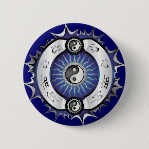 Electric Blue Yin Yang Ronde Button 5,7 Cm