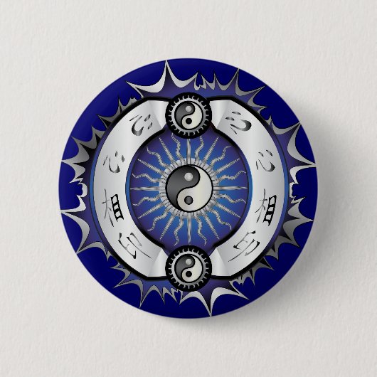 Electric Blue Yin Yang Ronde Button 5,7 Cm (Voorkant)