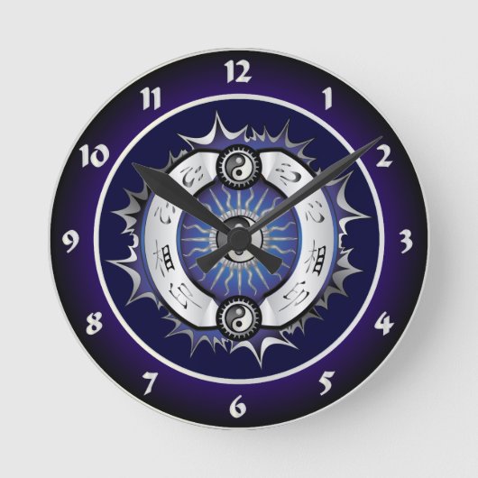 Electric Blue Yin Yang Ronde Klok (Voorkant)