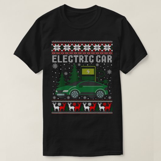 Electric Car Christmas Funny Ugly Xmas Sweater T-shirt (Design voorkant)