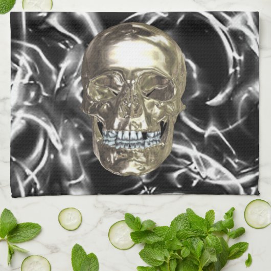 Electric Chrome Skull Kitchen Towel Theedoek (Gevouwen)