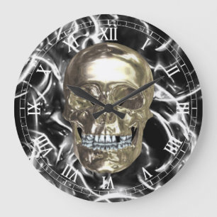 Electric Chrome Skull Round Roman Nummerklok Grote Klok