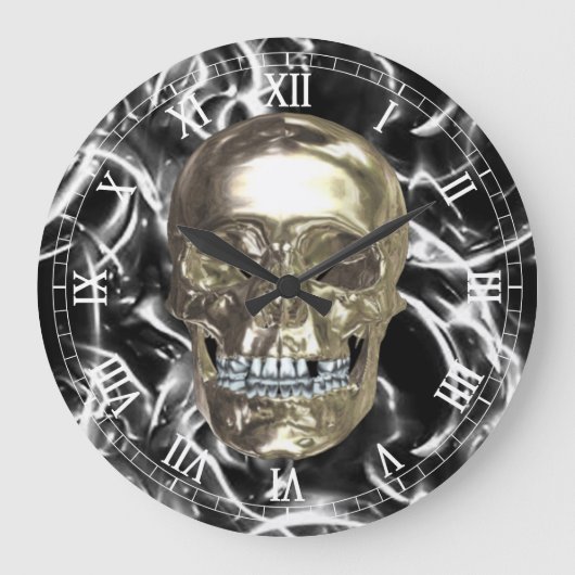 Electric Chrome Skull Round Roman Nummerklok Grote Klok (Voorkant)