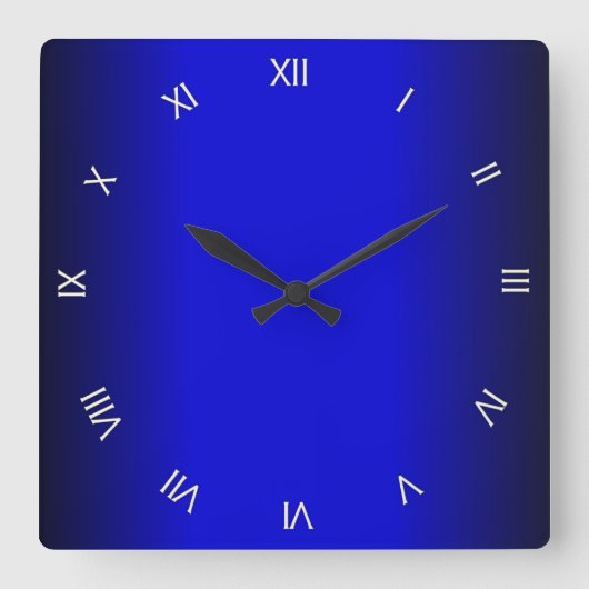 Electric Cobalt Blue Roman Numerals Wall Clock Vierkante Klok (Voorkant)