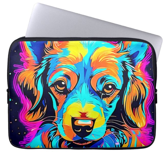 Electric Color Pop Canine Art Laptop Sleeve (Voorkant)