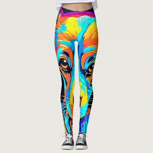 Electric Color Pop Canine Art Leggings (Voorkant)