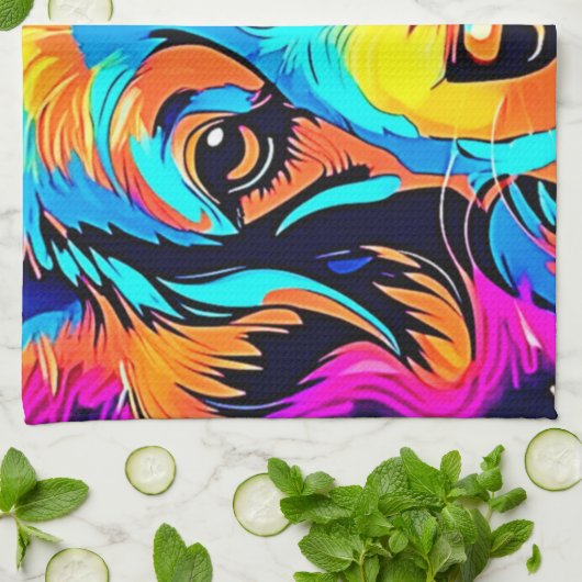 Electric Color Pop Canine Art Theedoek (Gevouwen)