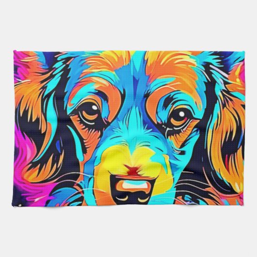 Electric Color Pop Canine Art Theedoek (Horizontaal)