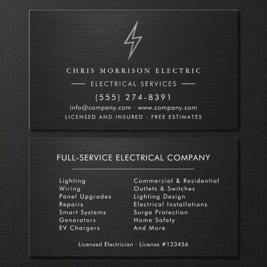 Electric Company Electrician Metallic Professional Visitekaartje