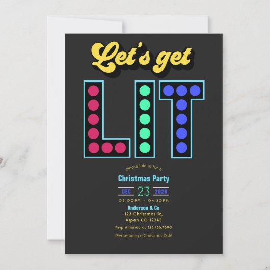 Electric Cranberry Get Lit Retro Christmas Party Kaart (Voorkant)