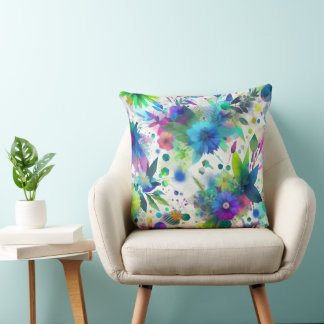 Electric Flora Watercolor Throw Pillow Kussen