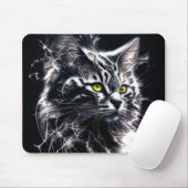 Electric Fractal Black Cat Mouse Pad Muismat (Met muis)