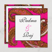 Electric Fuscia Paisley Wedding Invitation Kaart (Voorkant / Achterkant)