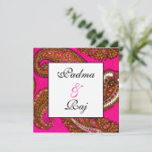 Electric Fuscia Paisley Wedding Invitation Kaart (Staand voorkant)