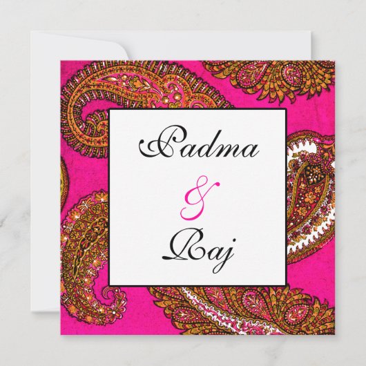 Electric Fuscia Paisley Wedding Invitation Kaart (Voorkant)
