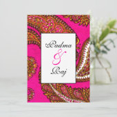 Electric Fuscia Paisley Wedding Invitation Kaart (Staand voorkant)