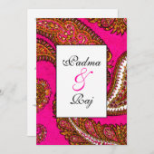Electric Fuscia Paisley Wedding Invitation Kaart (Voorkant / Achterkant)