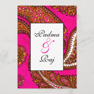 Electric Fuscia Paisley Wedding Invitation Kaart
