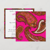 Electric Fuscia Paisley Wedding Invitation Kaart (Voorkant / Achterkant)