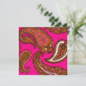 Electric Fuscia Paisley Wedding Invitation Kaart (Staand voorkant)
