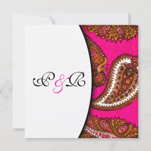 Electric Fuscia Paisley Wedding Invitation Kaart