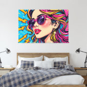 Electric Glam Pop Art - Dynamische Retro 80's Canvas Afdruk (Insitu (Slaapkamer))