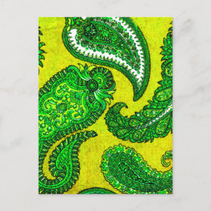 Electric Gold Yellow Green Indian Paisley Briefkaart