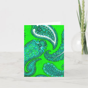 Electric Green & Aqua Paisley Note Cards Kaart