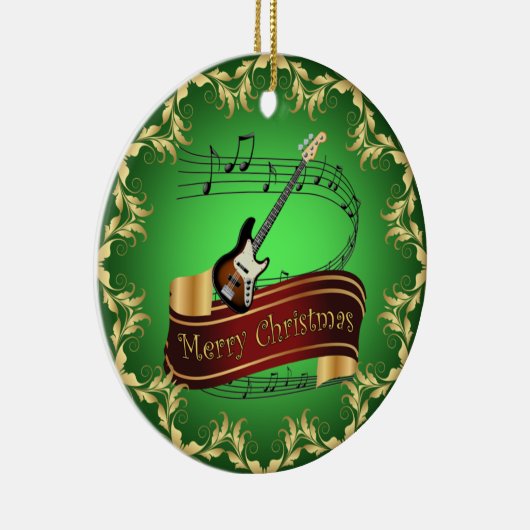 Electric Guitar 01-Musical Scroll-Merry Kerst~ Keramisch Ornament (Rechts)