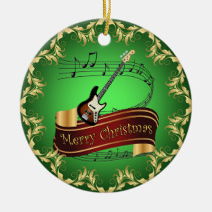Electric Guitar 01-Musical Scroll-Merry Kerst~ Keramisch Ornament