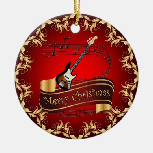 Electric Guitar 01-Musical Scroll-Merry Kerst~ Keramisch Ornament (Voorkant)