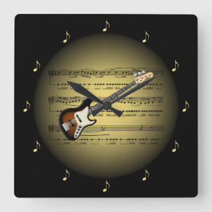 Electric Guitar 3-D Gold Wereldbol ~ Datablad Musi Vierkante Klok