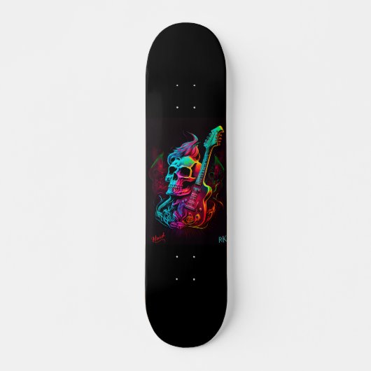 Electric guitar and Skull - Gen AI Persoonlijk Skateboard (Voorkant)