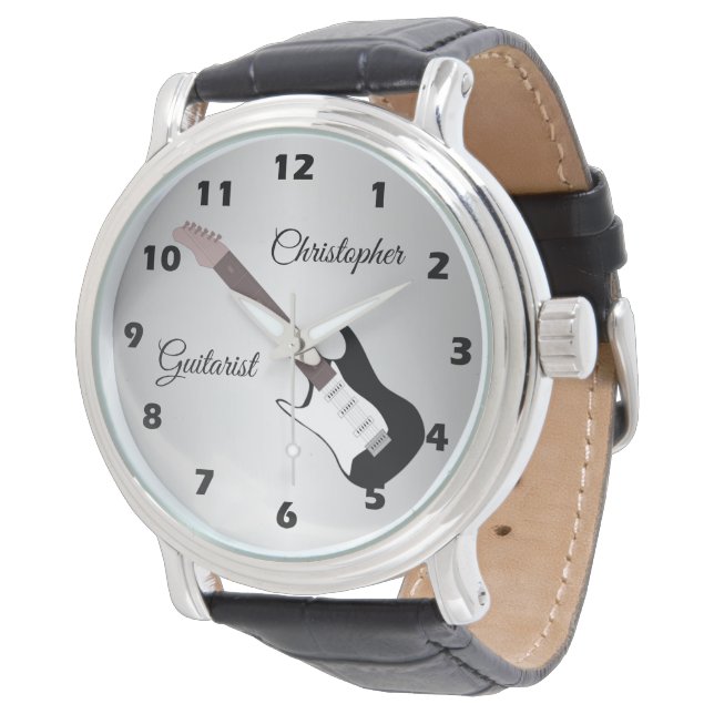 Electric Guitar Black Wrist Watch Horloge (Gekanteld)