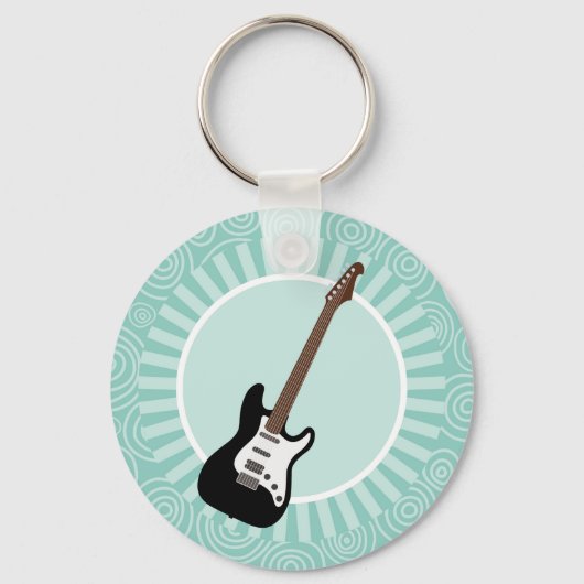 Electric Guitar Fun Turquoise Swirl Music Sleutelhanger (Voorkant)
