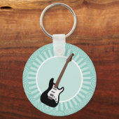Electric Guitar Fun Turquoise Swirl Music Sleutelhanger (Voorkant)