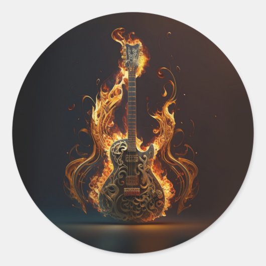 Electric guitar on fire            ronde sticker (Voorkant)