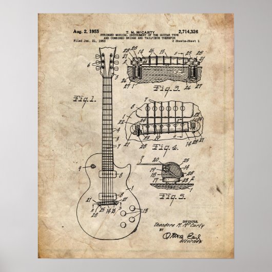 Electric Guitar Patent Poster (Voorkant)