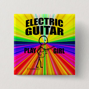 Electric Guitar Play Girl Vierkante Button 5,1 Cm