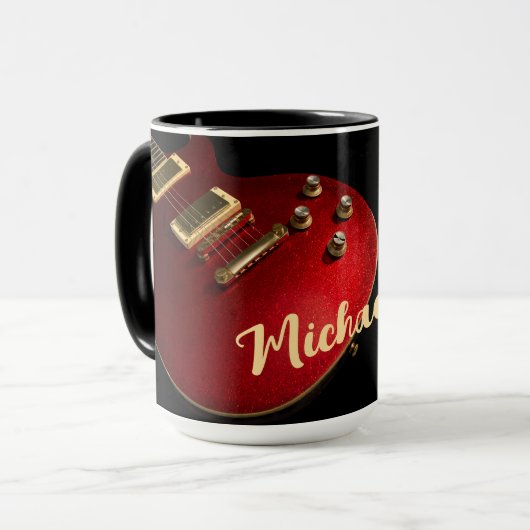 Electric Guitar Player Rock Music Name Red Black Mok (Voorkant links)