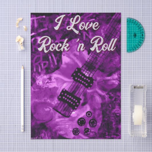 Electric Guitar Purple Black Rock n Roll Decoupage Tissuepapier (Craft)