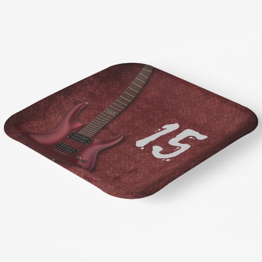 Electric Guitar Red Verjaardagsfeestje Papier Bord (Gebogen)