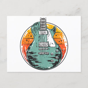 Electric Guitar Retro Sunset  Muziekband Gu Briefkaart