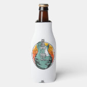 Electric Guitar Retro Sunset  Muziekband Gu Flesjeskoeler (Fles Voorkant)