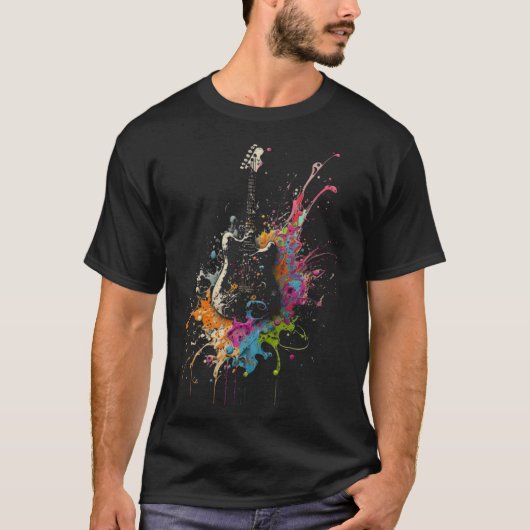 Electric Guitar Splash Guitarist Musician Retro Gu T-shirt (Voorkant)